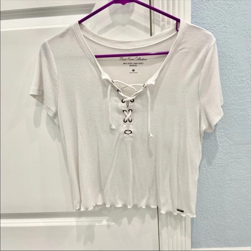 Hollister White Lace Up Top